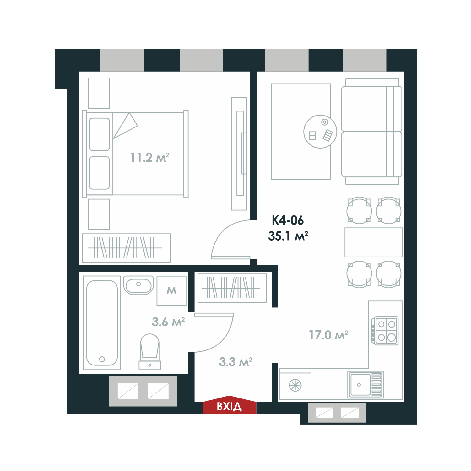 1-комнатная 35.1 м² в ЖК Atria City.Teremky от 32 000 грн/м², пгт Чабаны