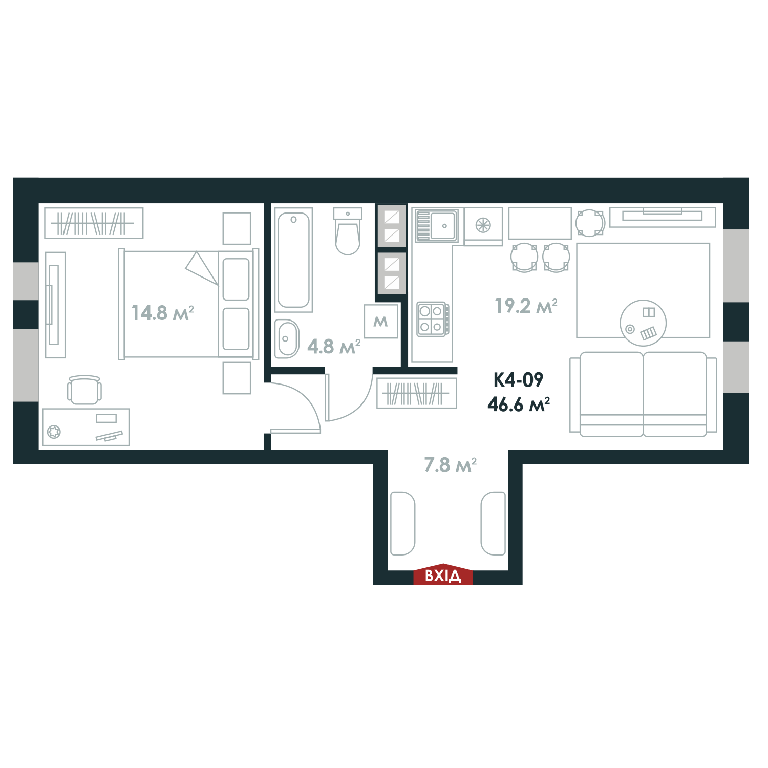 1-комнатная 46.6 м² в ЖК Atria City.Teremky от 32 000 грн/м², пгт Чабаны