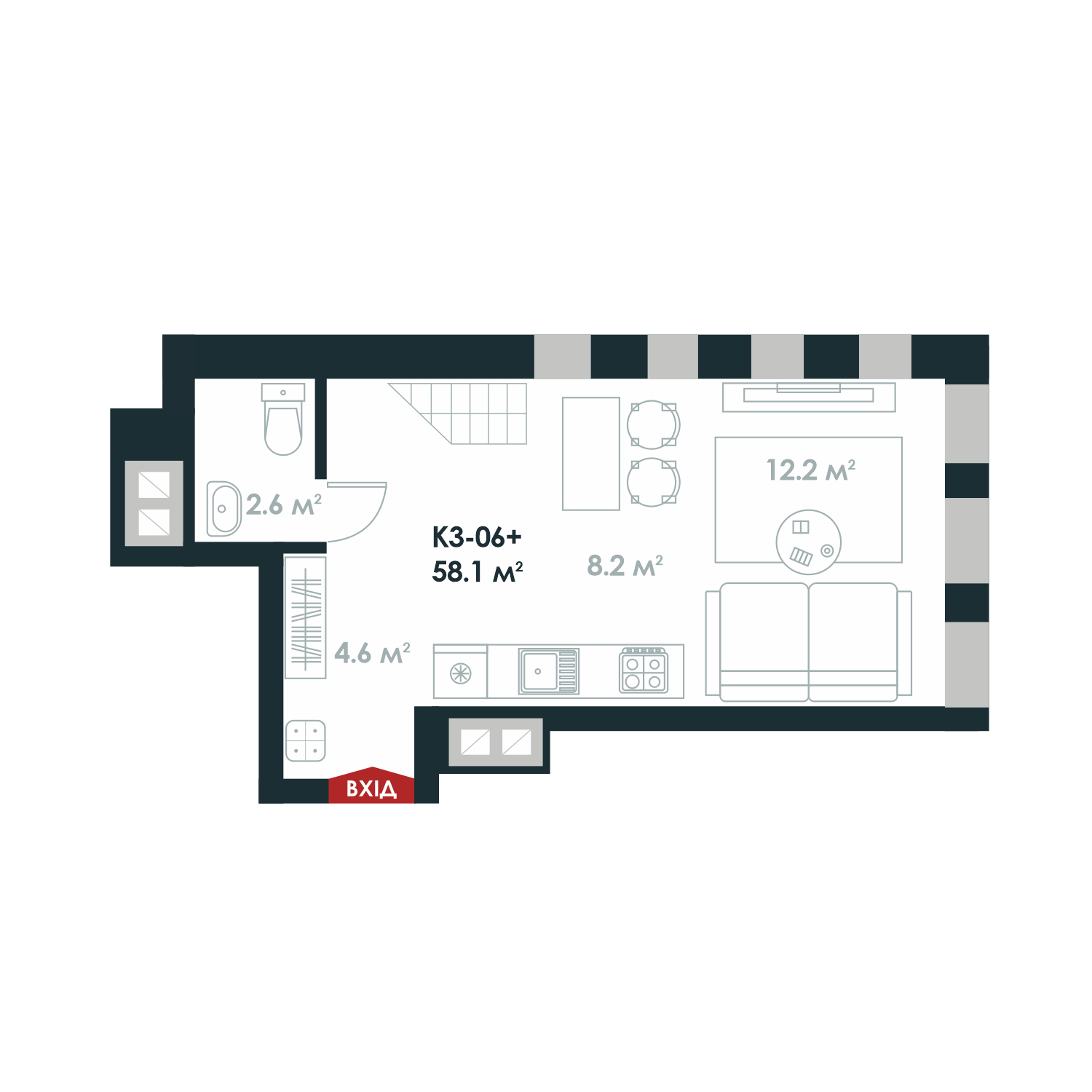 Двухуровневая 58.1 м² в ЖК Atria City.Teremky от 32 000 грн/м², пгт Чабаны
