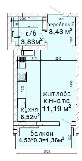 Смарт 26.42 м² в ЖК Авеню 42 від 55 500 грн/м², Київ