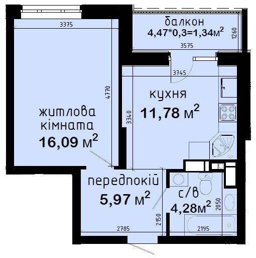 1-кімнатна 39.46 м² в ЖК Авеню 42 від 48 015 грн/м², Київ