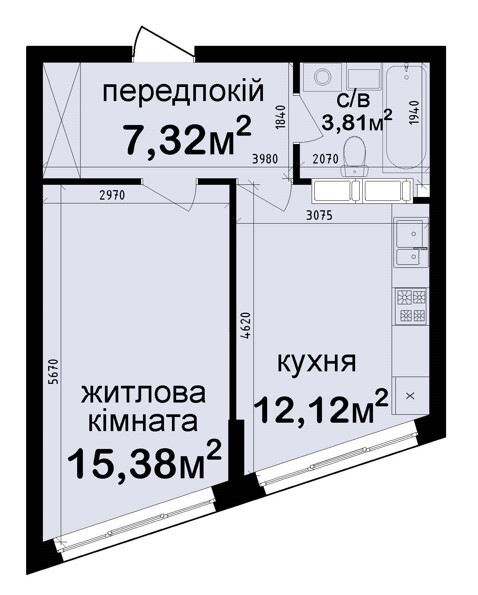 1-комнатная 38.63 м² в ЖК Кришталевi джерела от 48 450 грн/м², Киев