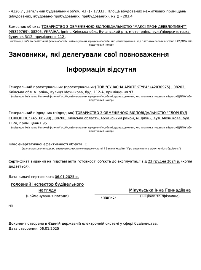 Сертифікат про готовність Дом 16, ЖК Синергія Сіті