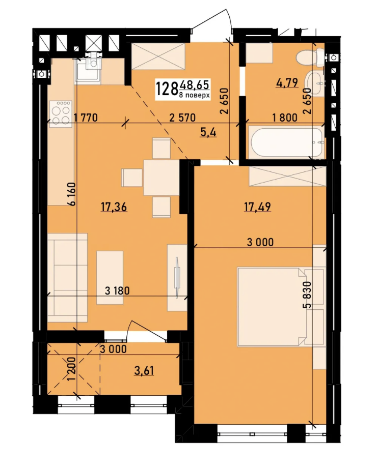 1-комнатная 48.65 м² в ЖК Весняний от 37 810 грн/м², г. Винники