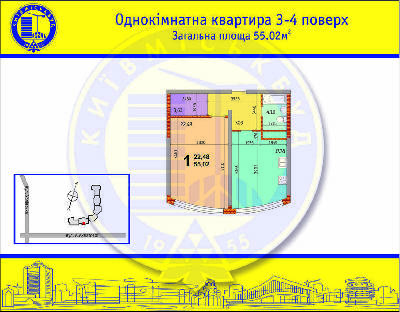 1-кімнатна 55.02 м² в ЖК на вул. Ахматової, 30 (будм-к. 7, Позняки-2) від забудовника, Київ