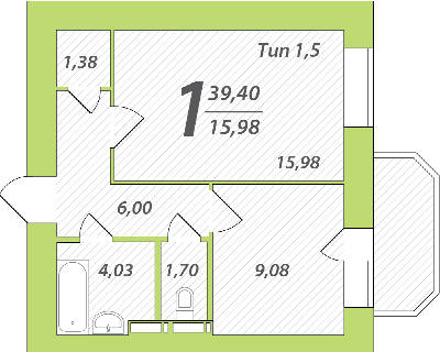 1-кімнатна 39.4 м² в ЖК Садовий від 25 000 грн/м², Київ