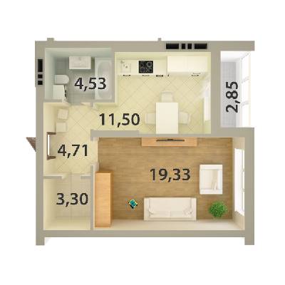 1-комнатная 46.22 м² в ЖК Юбилейный от застройщика, Киев