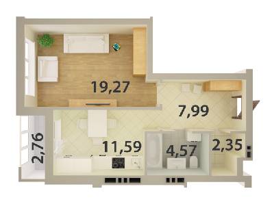1-комнатная 48.53 м² в ЖК Юбилейный от застройщика, Киев