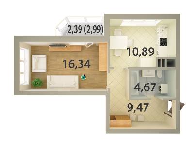 1-комнатная 43.76 м² в ЖК Юбилейный от застройщика, Киев