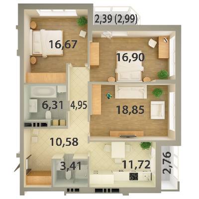 3-кімнатна 94.54 м² в ЖК Ювілейний від забудовника, Київ