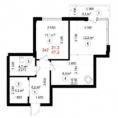 2-комнатная 47.2 м² в ЖК Энергия плюс от застройщика, Киев