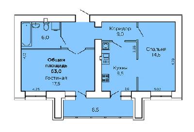 2-комнатная 63 м² в ЖК Дом на Лазурной от 15 500 грн/м², Николаев