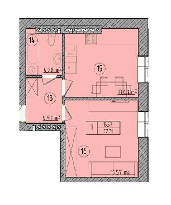 1-комнатная 37.78 м² в КД Пушкинская, 21 от застройщика, г. Ирпень