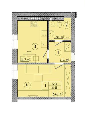 1-комнатная 34.68 м² в КД Пушкинская, 21 от застройщика, г. Ирпень