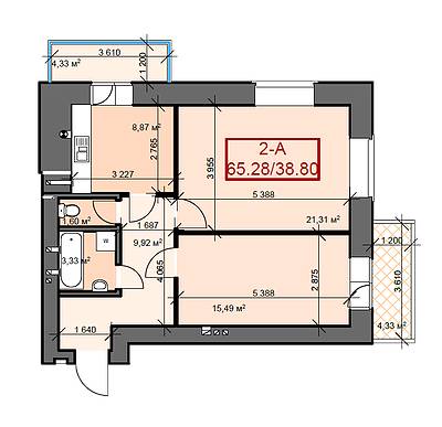 2-кімнатна 65.28 м² в ЖК Суворов від забудовника, м. Ірпінь