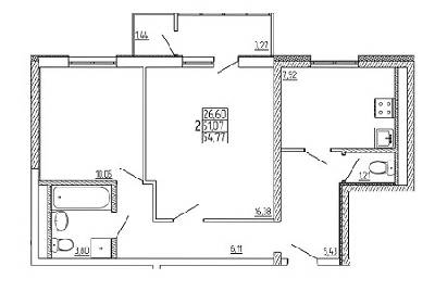 2-комнатная 54.77 м² в ЖК Радужный от 12 250 грн/м², Харьков