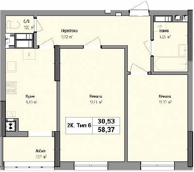 2-кімнатна 58.37 м² в ЖК Чорновола від забудовника, м. Вишневе