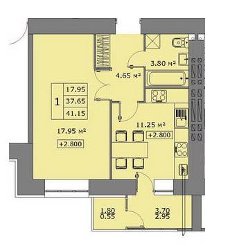 1-комнатная 41.15 м² в ЖК Говард от застройщика, Тернополь