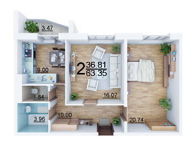 2-кімнатна 63.35 м² в ЖК АТЛАНТ (Коцюбинське) від 14 500 грн/м², смт Коцюбинське
