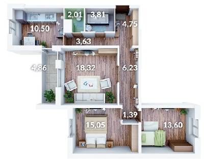 3-кімнатна 82.14 м² в ЖК АТЛАНТ (Коцюбинське) від 13 400 грн/м², смт Коцюбинське