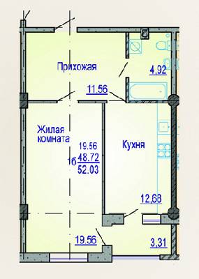 1-кімнатна 52.03 м² в ЖК Вікторія від забудовника, Харків