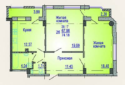 2-кімнатна 74.18 м² в ЖК Вікторія від забудовника, Харків