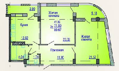 2-кімнатна 80.67 м² в ЖК Вікторія від забудовника, Харків
