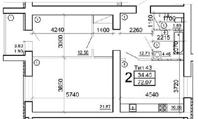2-комнатная 72.07 м² в Мкрн Академический от 12 650 грн/м², Винница