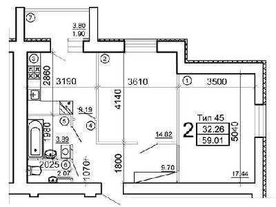 2-комнатная 59.01 м² в Мкрн Академический от 12 650 грн/м², Винница