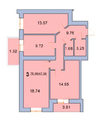 3-комнатная 75.98 м² в ЖК на ул. Новая, 31А, 31Б от застройщика, г. Борисполь