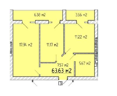 2-комнатная 63.63 м² в ЖК Агрономическое от застройщика, с. Агрономичное