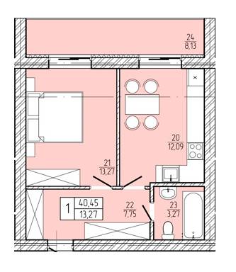 1-комнатная 40.45 м² в ЖД Барвінок от 11 500 грн/м², пгт Гоща