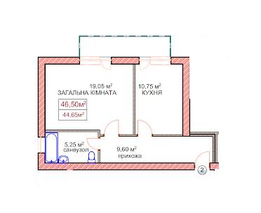 1-кімнатна 46.5 м² в ЖК Котляревського від 16 700 грн/м², Ужгород