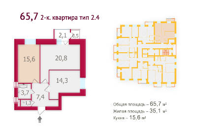 2-кімнатна 65.7 м² в ЖК Оберіг від забудовника, Київ