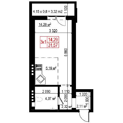 1-кімнатна 31.75 м² в ЖК Панорама від 18 000 грн/м², Київ