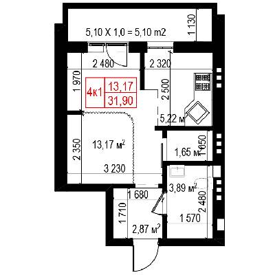 1-кімнатна 31.6 м² в ЖК Панорама від 18 000 грн/м², Київ