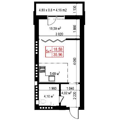 1-кімнатна 34.33 м² в ЖК Панорама від 18 000 грн/м², Київ