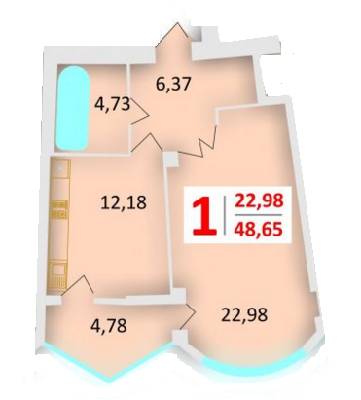 1-кімнатна 48.65 м² в ЖК на вул. Червоної Калини, 58 від забудовника, Львів