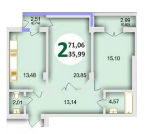 2-кімнатна 71.09 м² в ЖК Еко-дім на Стуса від забудовника, Львів