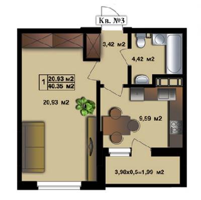 1-кімнатна 40.35 м² в ЖК Квітневий Residence від забудовника, м. Вишгород