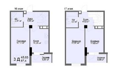 3-комнатная 87.4 м² в ЖК Ключ от застройщика, Харьков