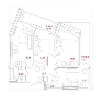 3-кімнатна 83.89 м² в ЖК Міконос від 36 370 грн/м², Одеса
