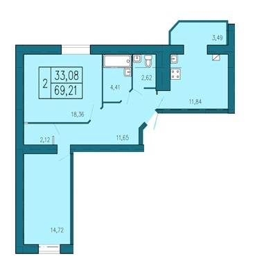 2-комнатная 69.21 м² в ЖК Уютный от застройщика, Хмельницкий