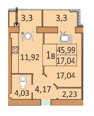 1-комнатная 45.99 м² в ЖК Семейный от застройщика, Винница