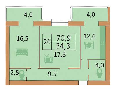 2-кімнатна 70.9 м² в ЖК Сімейний від забудовника, Вінниця