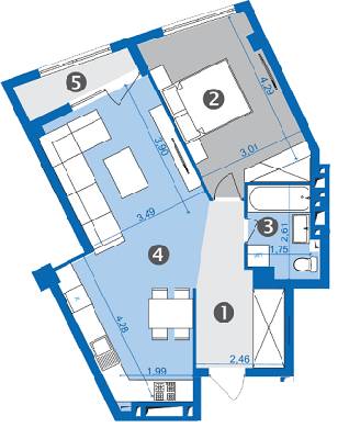 1-комнатная 57.3 м² в ЖК Парус от застройщика, Львов