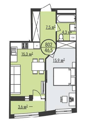 1-комнатная 46.5 м² в ЖК Парус Park от застройщика, Львов