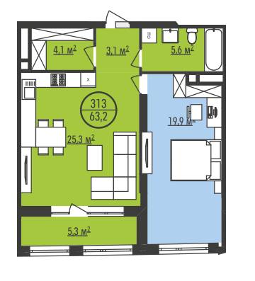 1-комнатная 63.2 м² в ЖК Парус Park от застройщика, Львов