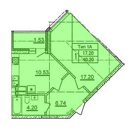 1-комнатная 40.2 м² в ЖД просп. Отрадный, 2 (просп. Комарова, 1) от застройщика, Киев