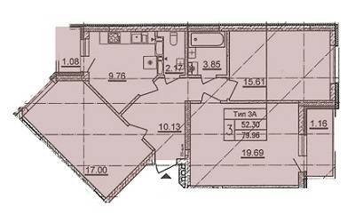 3-комнатная 79.96 м² в ЖД просп. Отрадный, 2 (просп. Комарова, 1) от застройщика, Киев